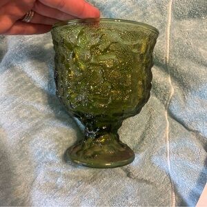 Vintage EO Brody Co Green Goblet Candy Dish Bowl Vase Planter Crinkle Glass